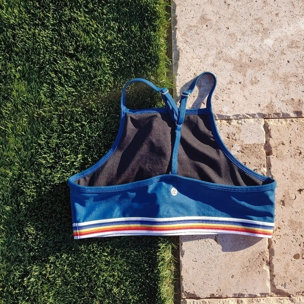 💙 Zella Girls Bikini Top size 16 Blue Rainbow stripe